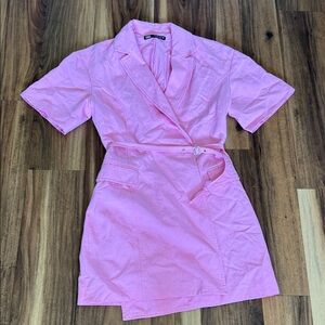 Zara Light Pink Collared Wrap Blouse